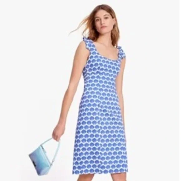 Kate Spade Blue & White Shell Tie-shoulder Dress NWT Size 8 - Picture 3 of 13